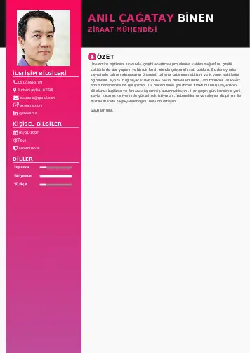 Ziraat Mühendisi Cv Örnekleri cv indir